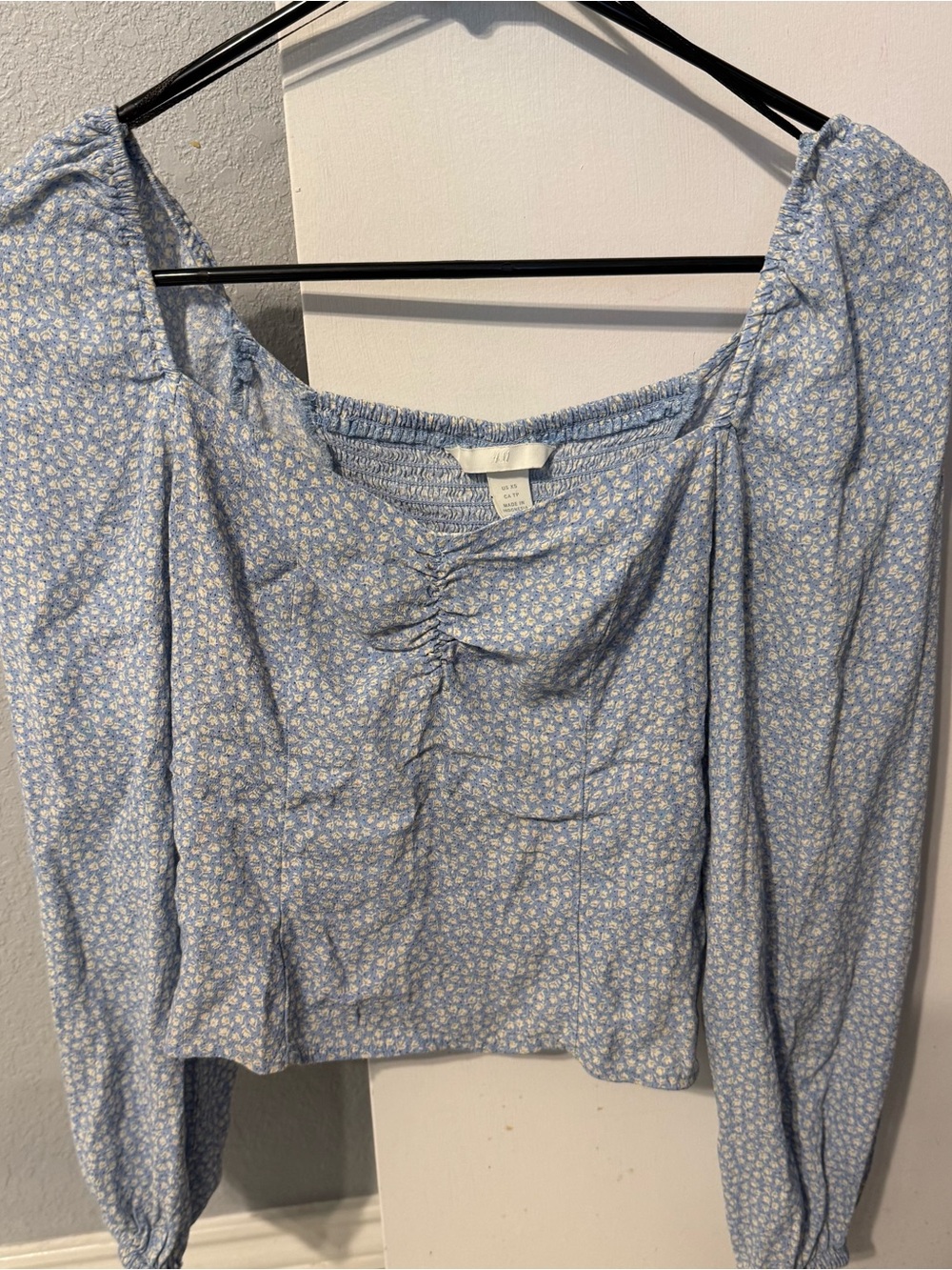 Light Blue Floral Peasant Top